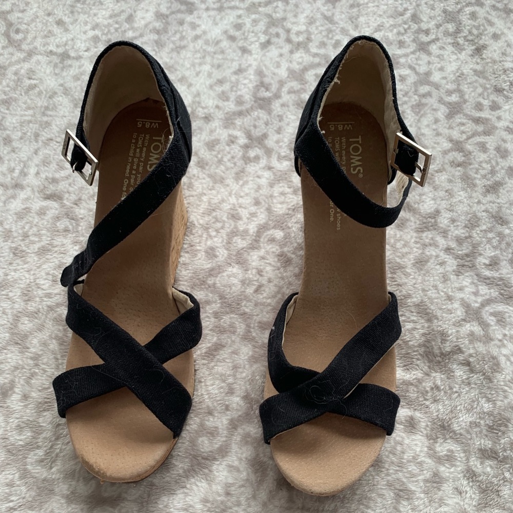 Toms Black Wedge Sandals